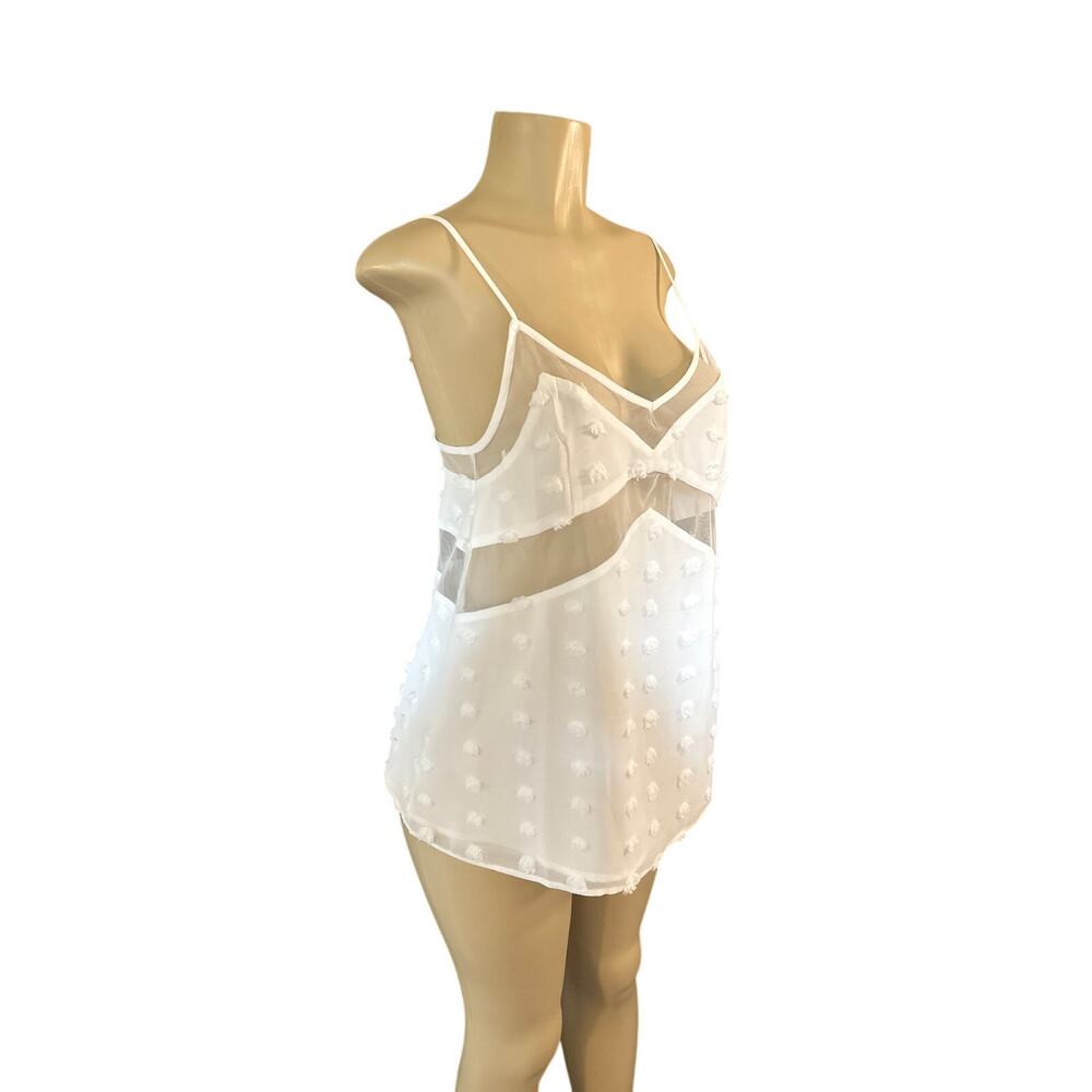 NWT US-4 Sabo Jacerra Top Tank Blouse White Textured Spots Strappy Panelled